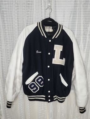 Vintage Letterman Varsity Jacket Mens XL White "L" Patch Wool Leather 90s